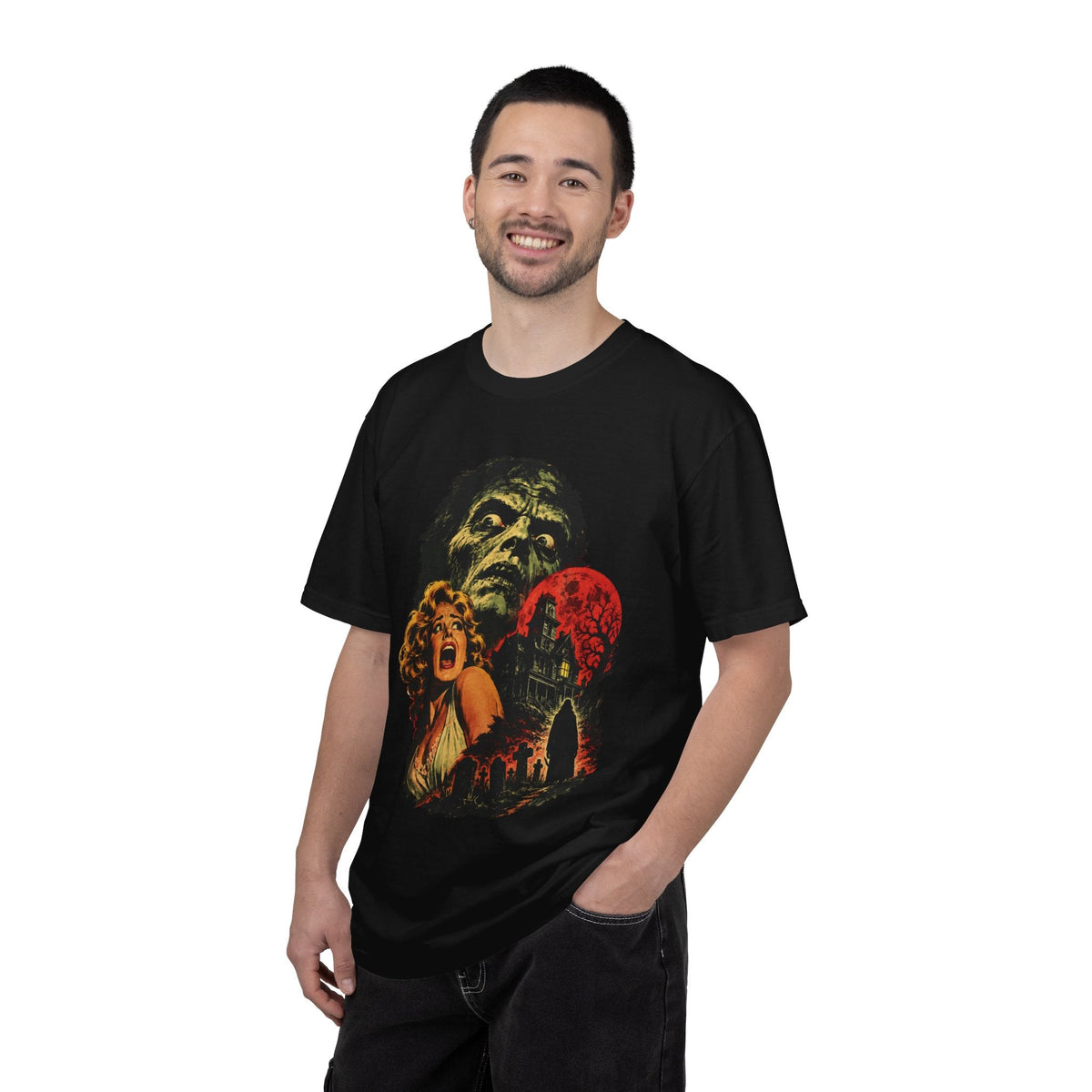 Wicked Thread Society black heavyweight cotton t-shirt featuring a vintage horror movie poster graphic print