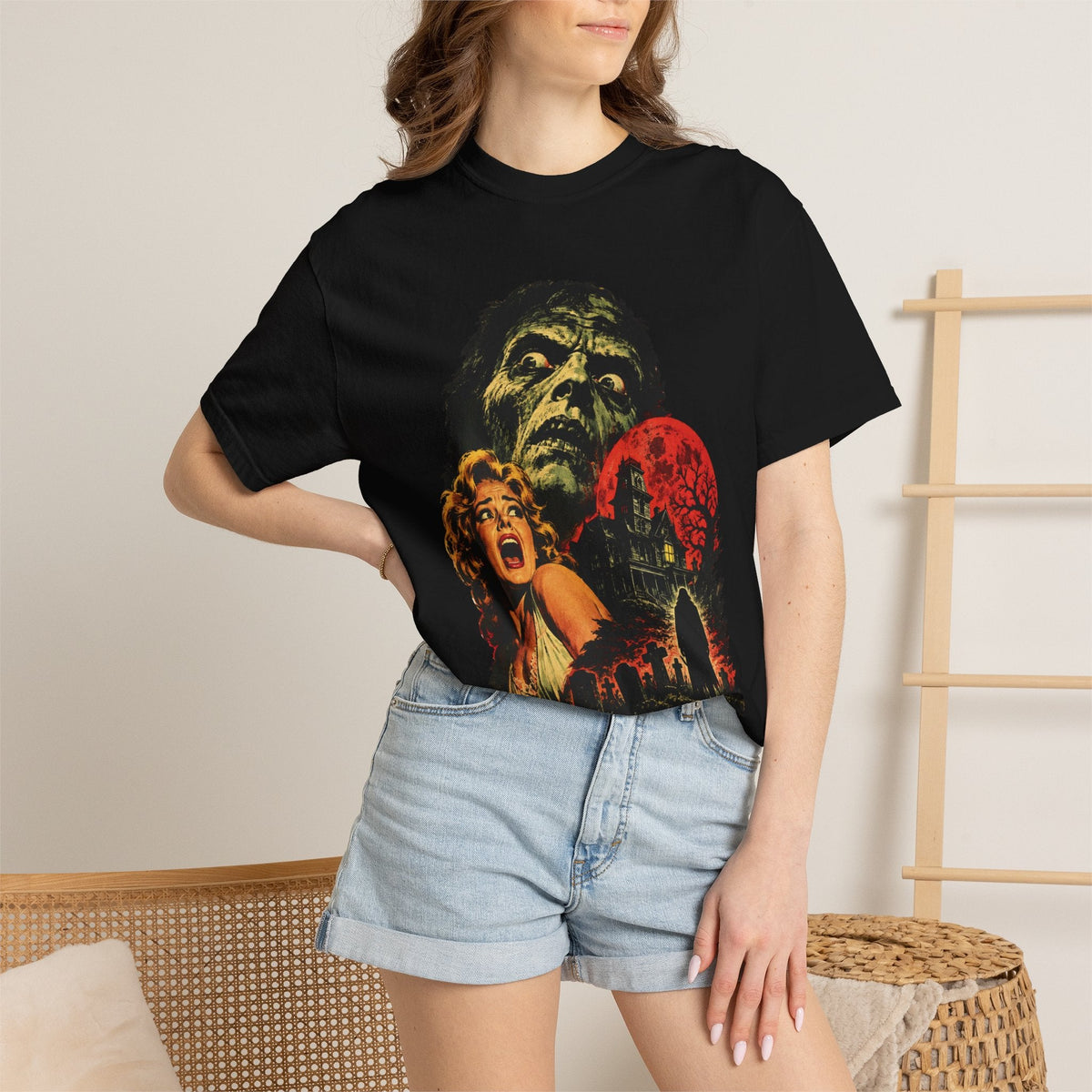 Wicked Thread Society black heavyweight cotton t-shirt featuring a vintage horror movie poster graphic print