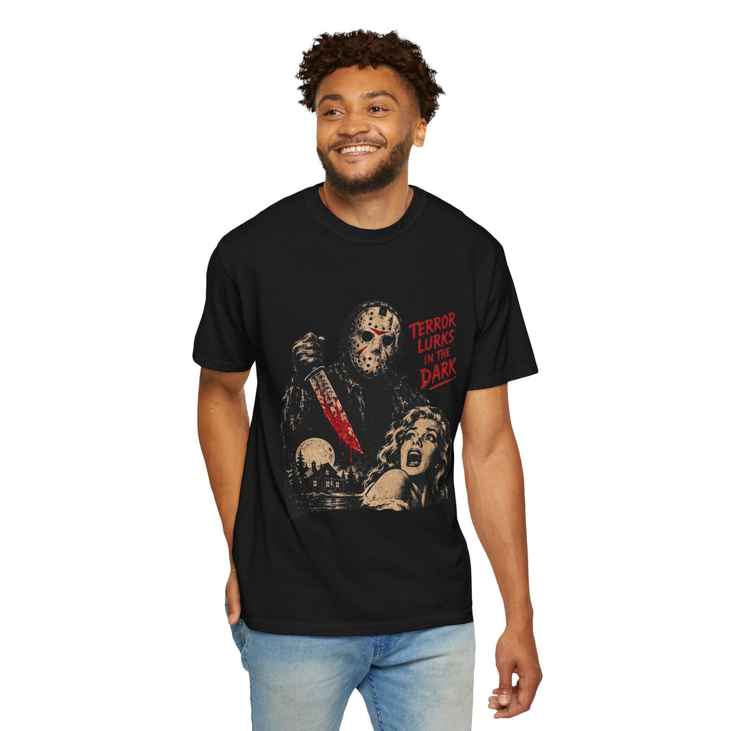 Wicked Thread Society black cotton t-shirt featuring a vintage Friday the 13th horror movie poster graphic