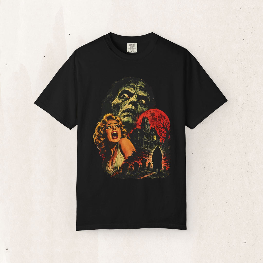 Wicked Thread Society black heavyweight cotton t-shirt featuring a vintage horror movie poster graphic print.