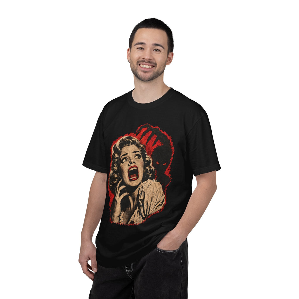 Wicked Thread Society black heavyweight cotton t-shirt featuring a distressed vintage horror movie poster graphic.