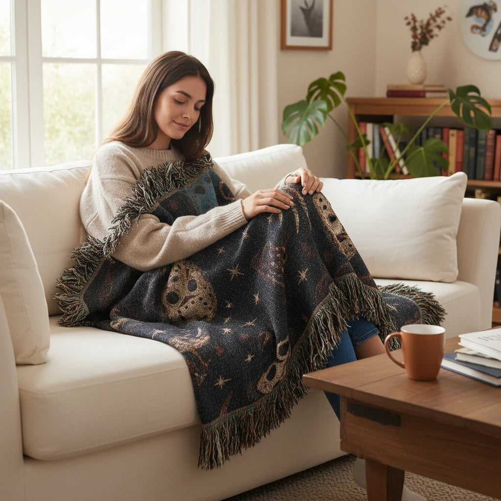 Horror Icon Woven Throw Blanket Printify