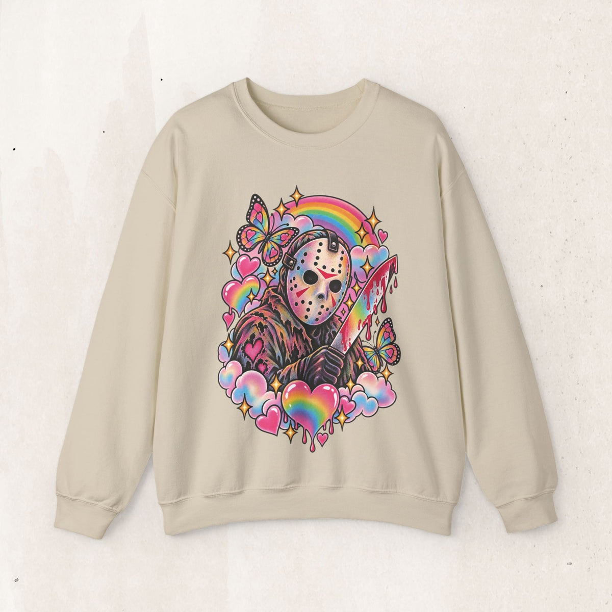 Jason Mask Rainbow Horror Crewneck Sweatshirt – Sand