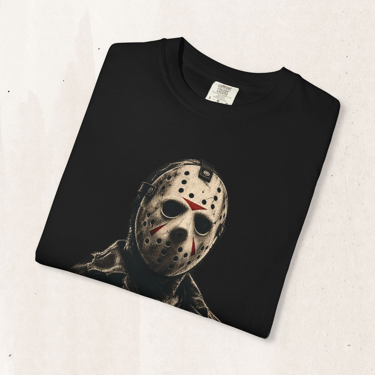 Wicked Thread Society black graphic t-shirt featuring a detailed illustration of Jason Voorhees in his hockey mask.