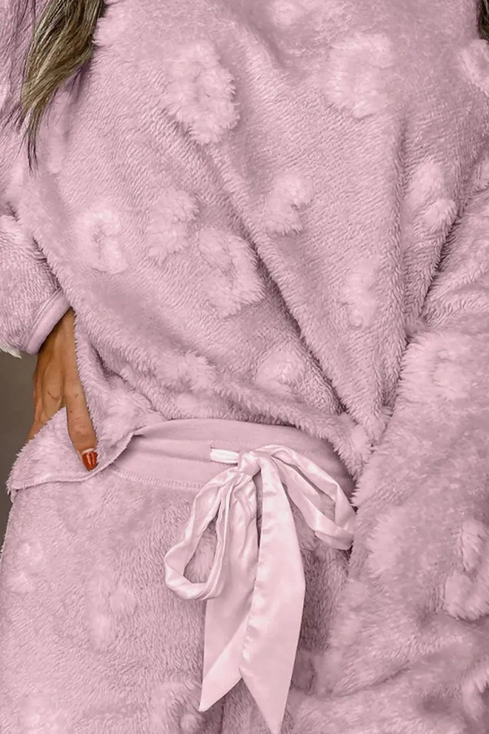 Wicked Thread Society lavender fuzzy long sleeve lounge set with a drawstring waist and textured plush fabric