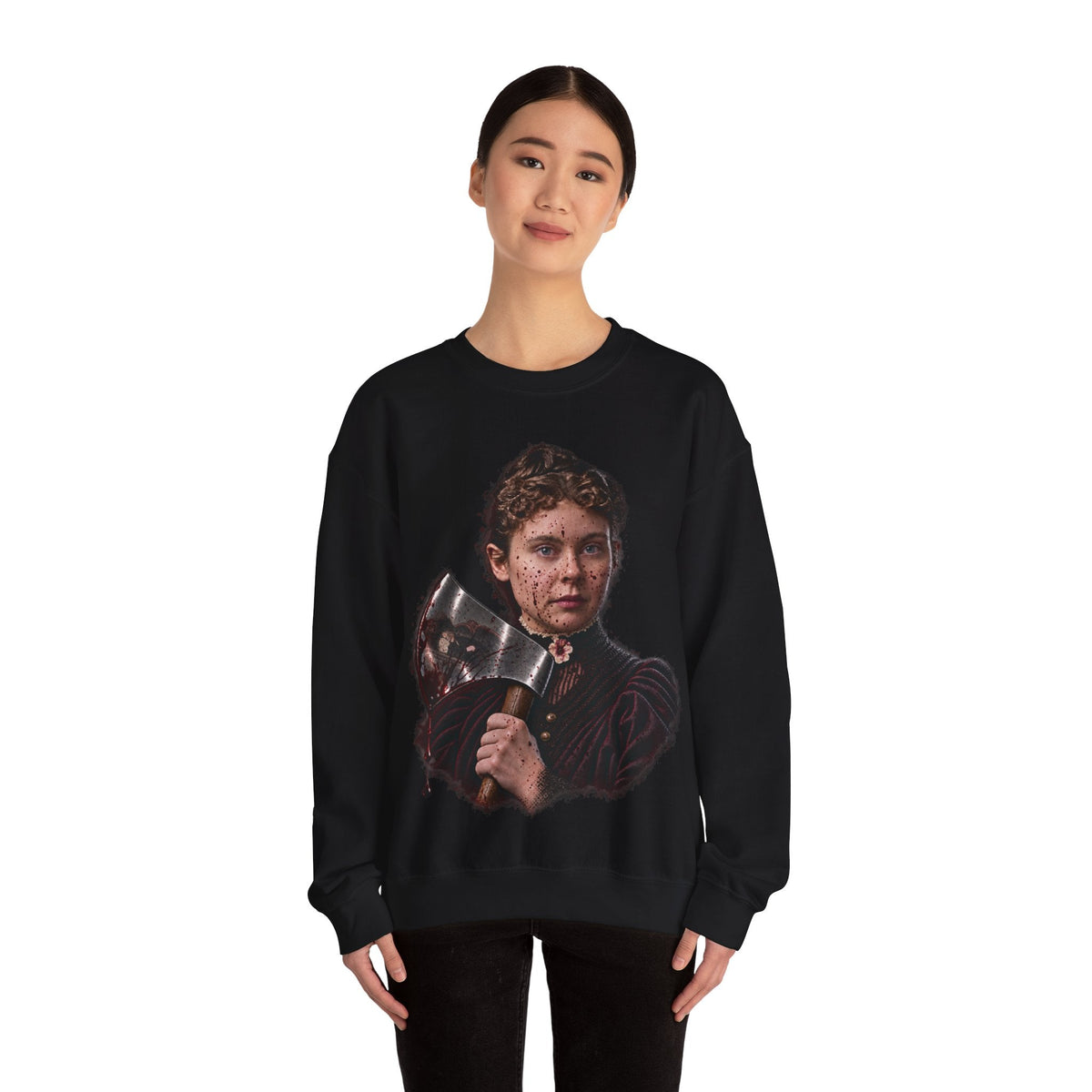 Axe-Wielding Lizzie Borden Crewneck Sweatshirt Printify