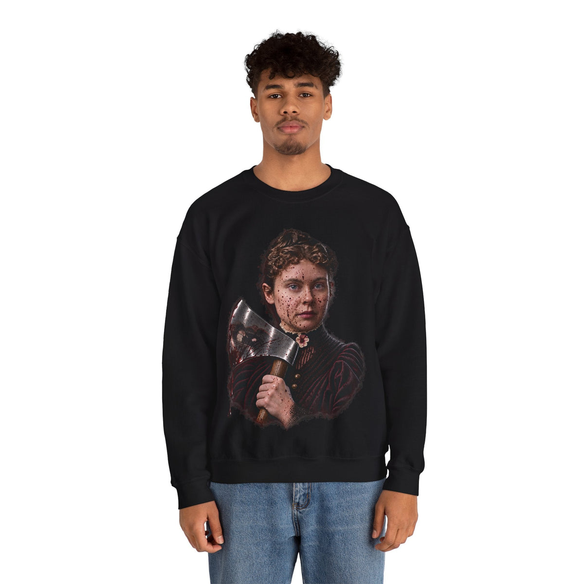 Axe-Wielding Lizzie Borden Crewneck Sweatshirt Printify