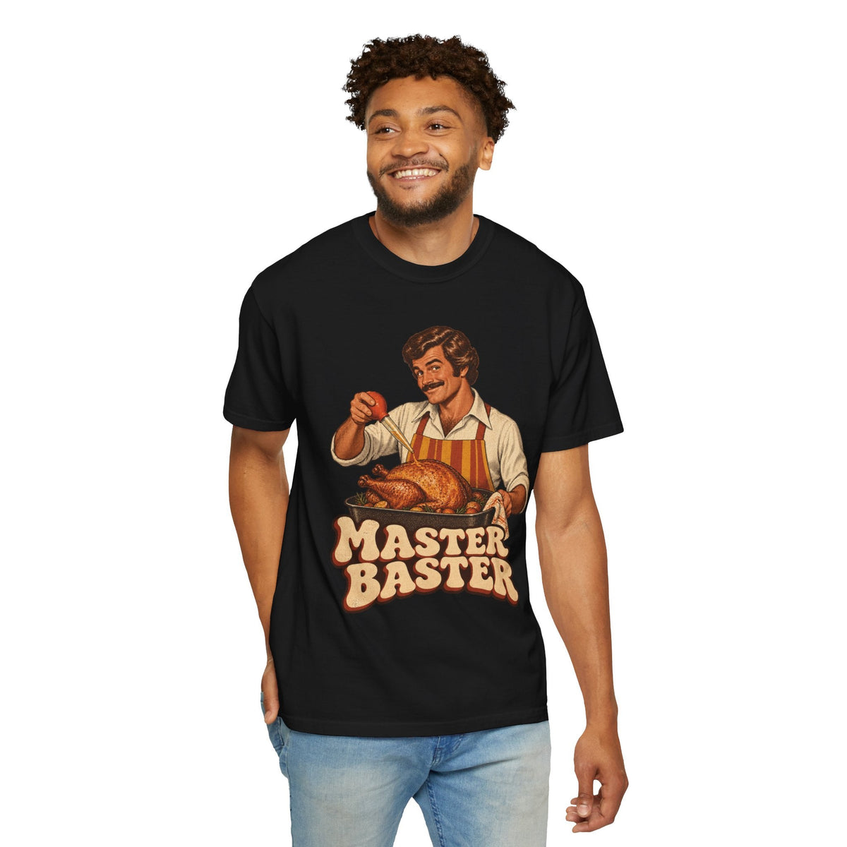 Wicked Thread Society black heavyweight cotton t-shirt featuring a retro Master Baster turkey roasting illustration