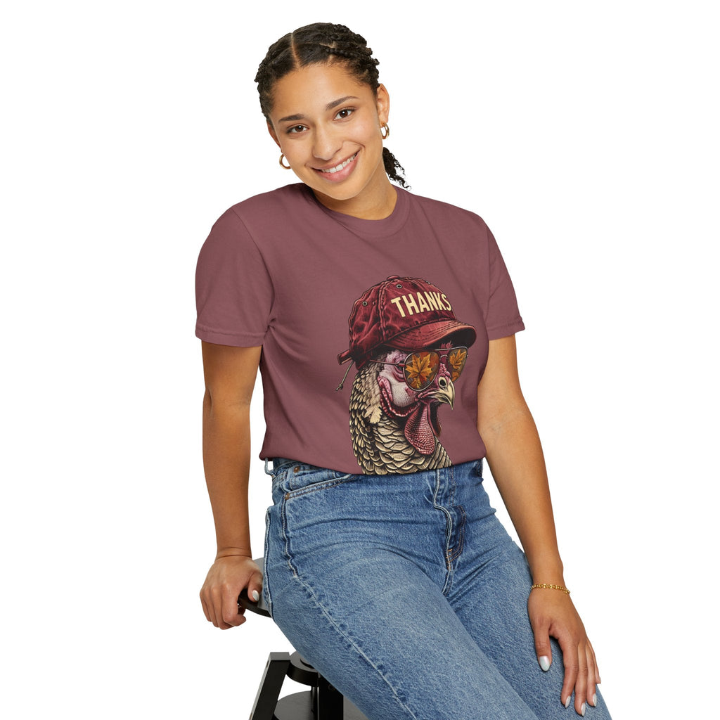 Wicked Thread Society mauve Thanksgiving graphic t-shirt featuring a turkey wearing a baseball cap and sunglasses
