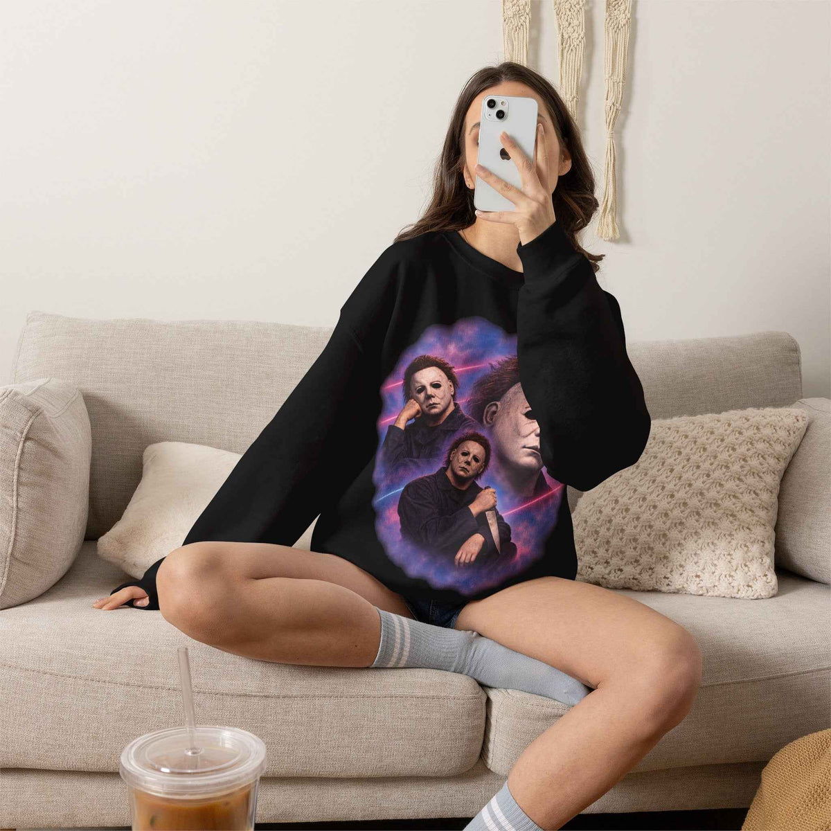 Michael Myers 80's Glamour Shot Sweatshirt in Black, alternate view