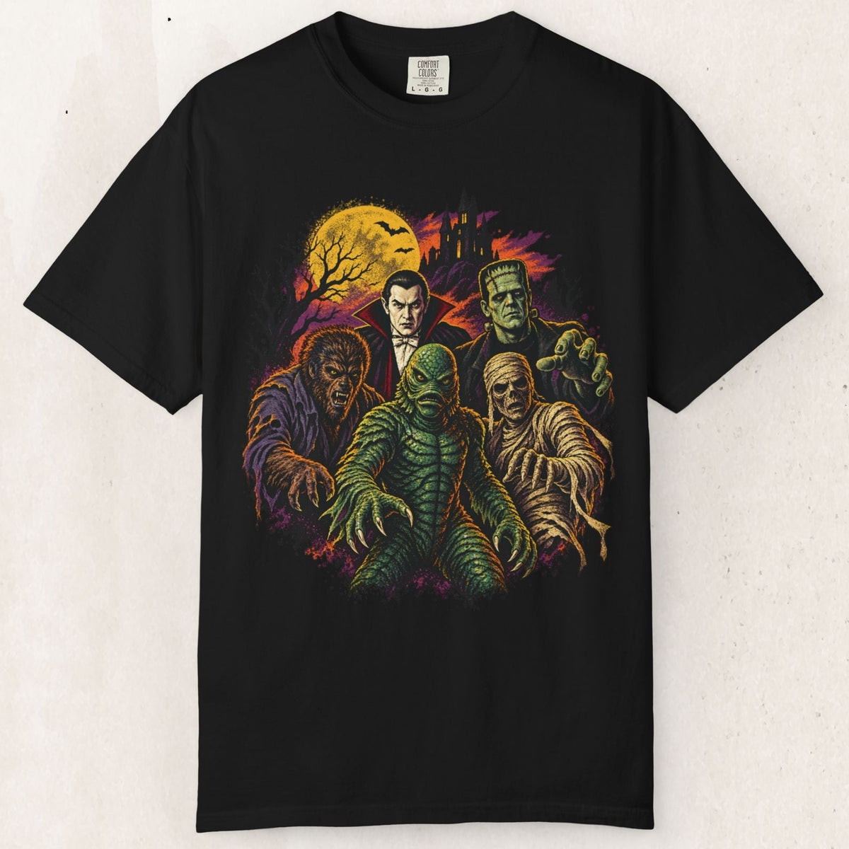 Classic Horror Monsters Tee – Moonlit Retro Monster Shirt – Black