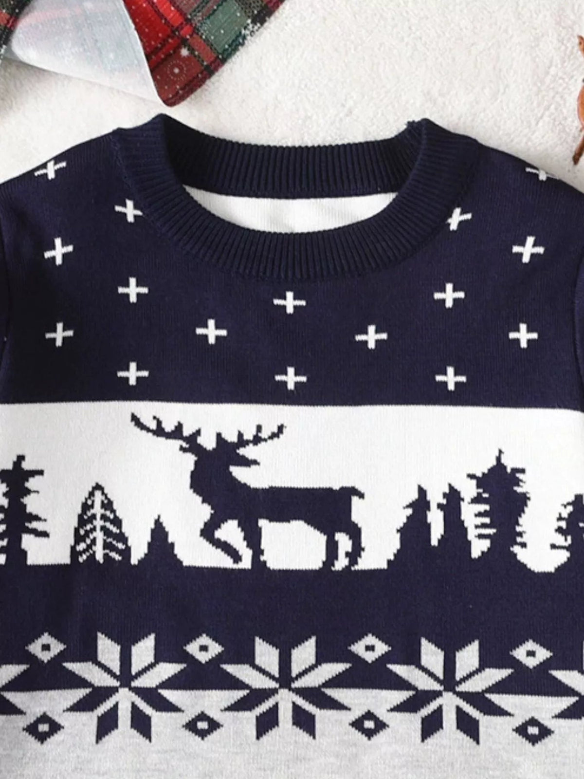 Kids Reindeer Christmas Sweater in Light Gray, alternate view