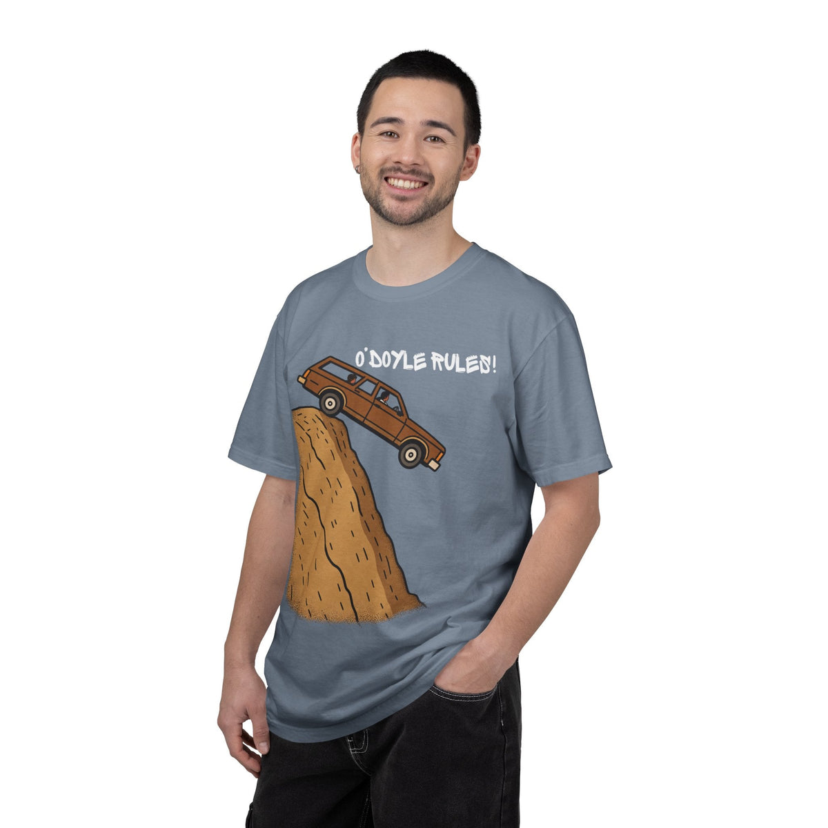 Wicked Thread Society relaxed-fit blue cotton graphic tee featuring a Billy Madison O'Doyle Rules wood-paneled wagon