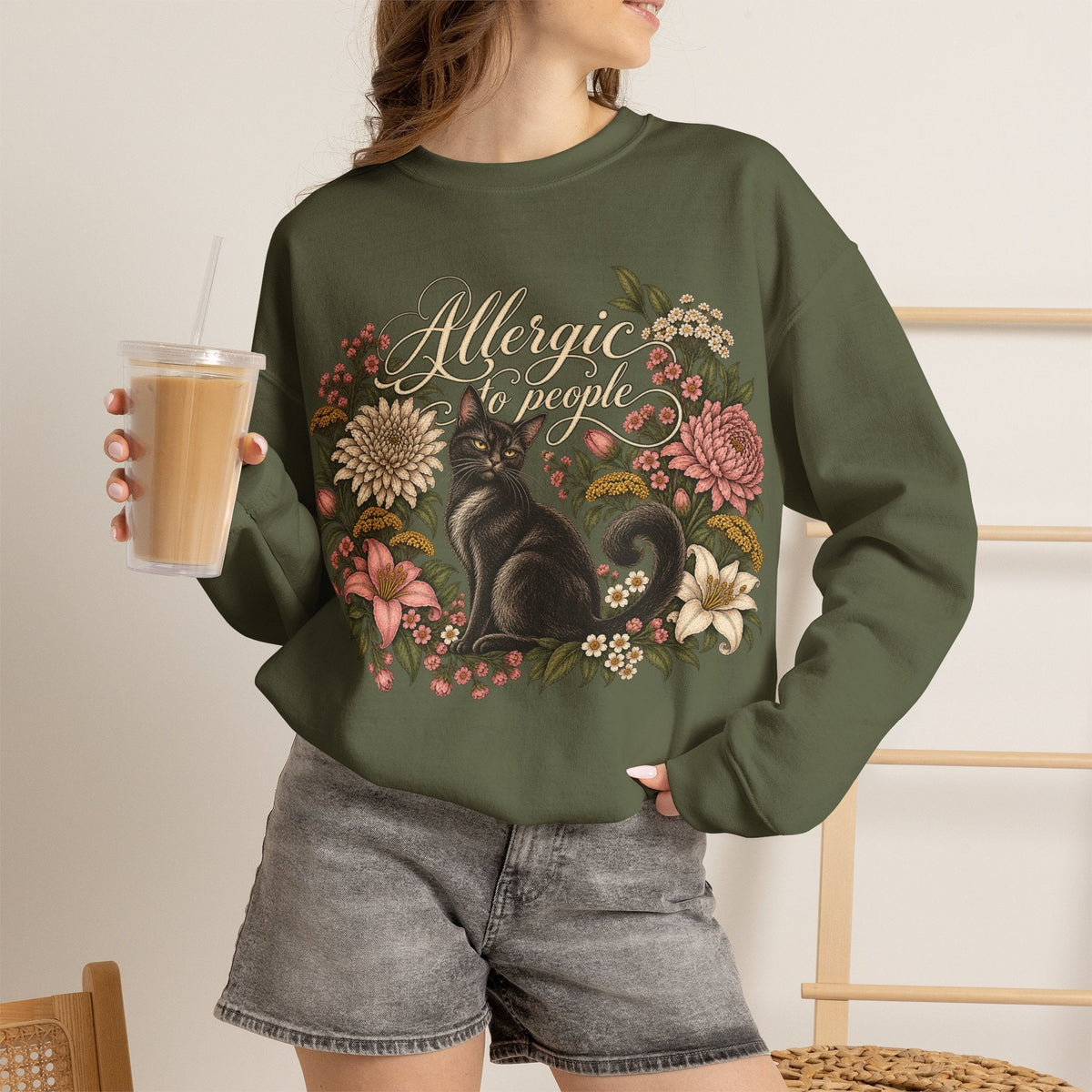 Allergic to People Cat Sweatshirt Printify