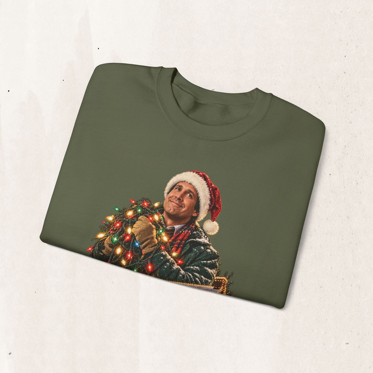 Wicked Thread Society olive green crewneck sweatshirt featuring a vintage Christmas Vacation holiday movie graphic.