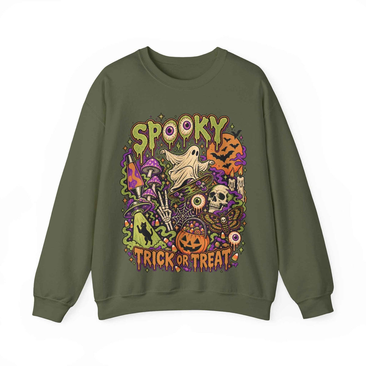 Halloween Spooky Trick or Treat Sweatshirt – Military Green