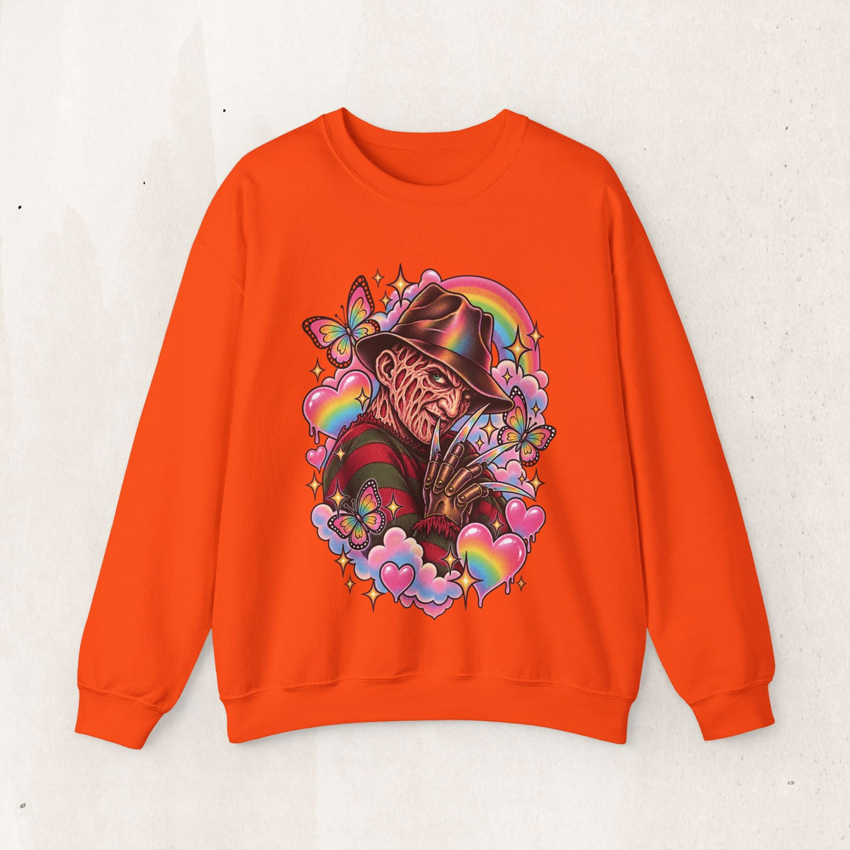 Freddy Krueger Rainbow Crewneck Sweatshirt – Orange