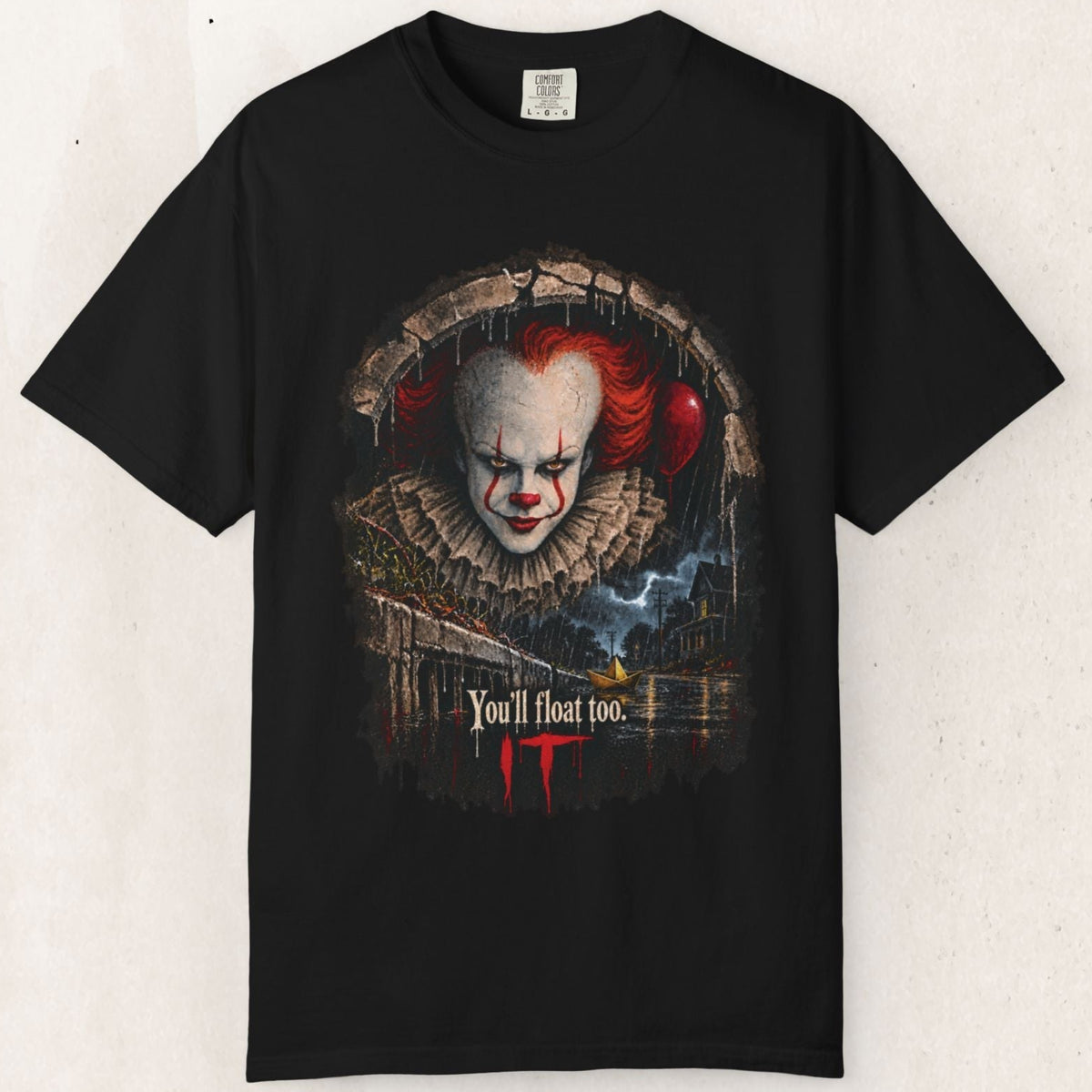 Pennywise You'll Float Too Tee – Horror Clown Graphic – Black