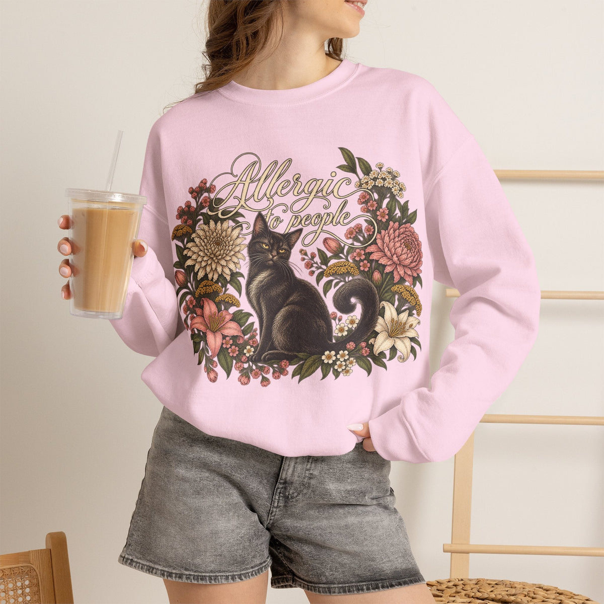 Allergic to People Cat Sweatshirt Printify