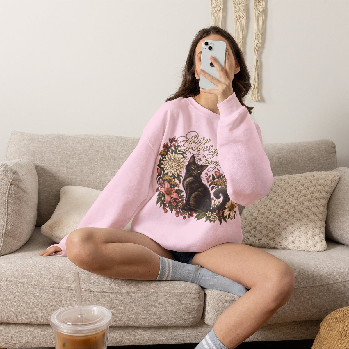 Allergic to People Cat Sweatshirt Printify