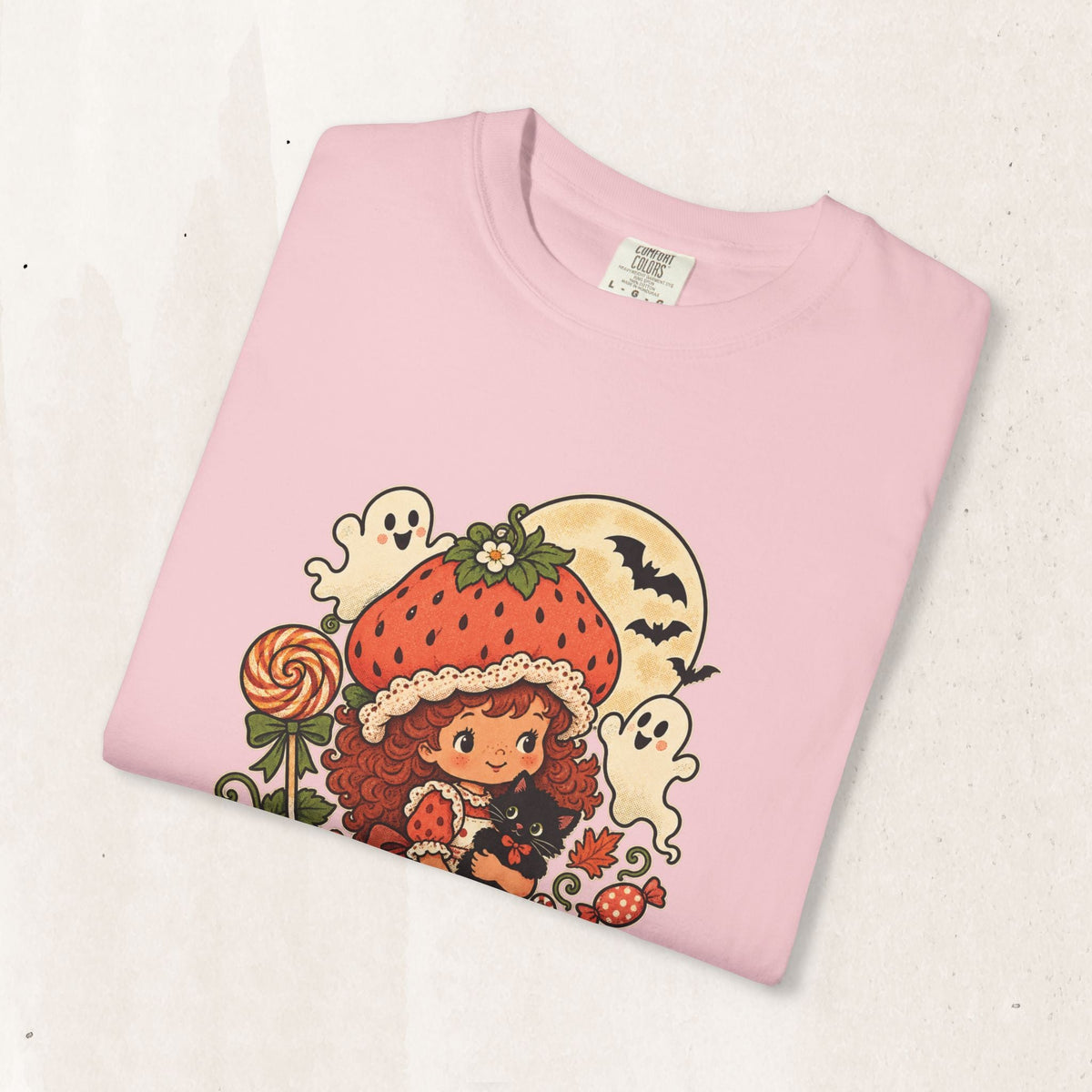 Vintage Style Halloween Strawberry Shortcake Graphic T-Shirt in Ivory, alternate view