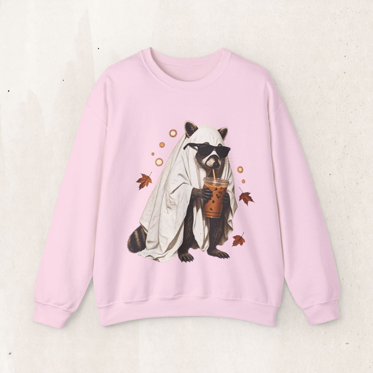 Raccoon Ghost Halloween Sweatshirt – Light Pink