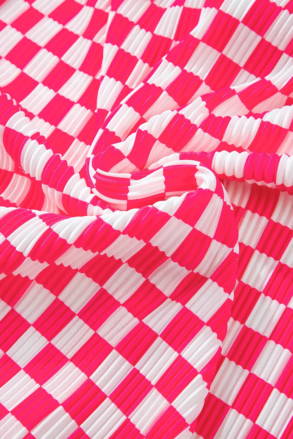 Wicked Thread Society pink and white checkered lounge set fabric with a textured pleated finish