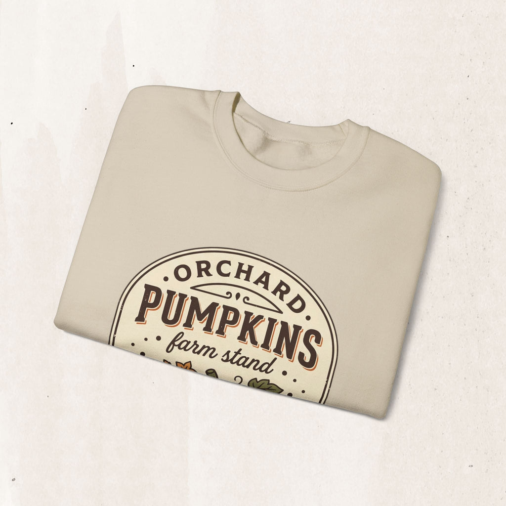 Wicked Thread Society beige crewneck sweatshirt with a vintage-inspired pumpkin farmstand graphic print.