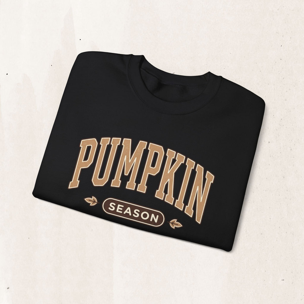 Wicked Thread Society black crewneck sweatshirt with vintage-style Pumpkin Season graphic in beige and brown tones.