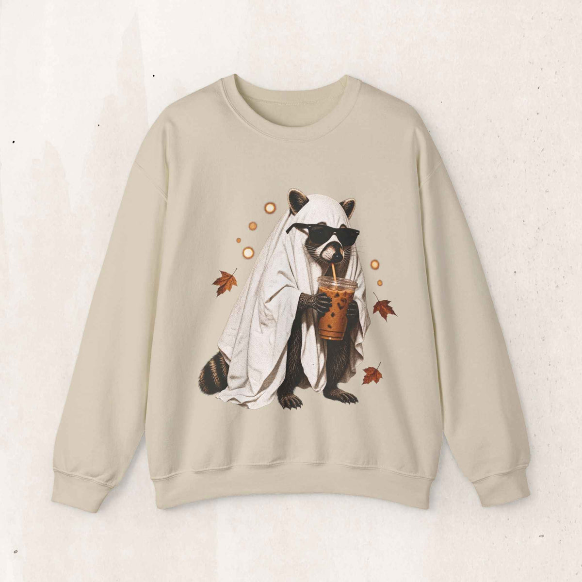 Raccoon Ghost Halloween Sweatshirt – Sand