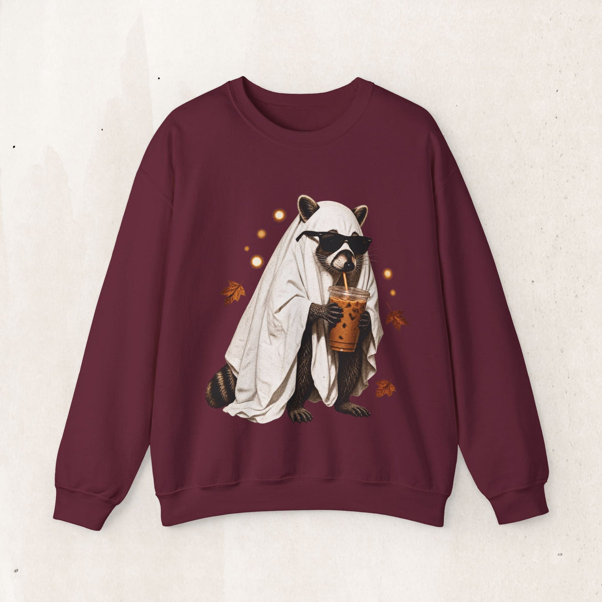 Raccoon Ghost Halloween Sweatshirt – Maroon