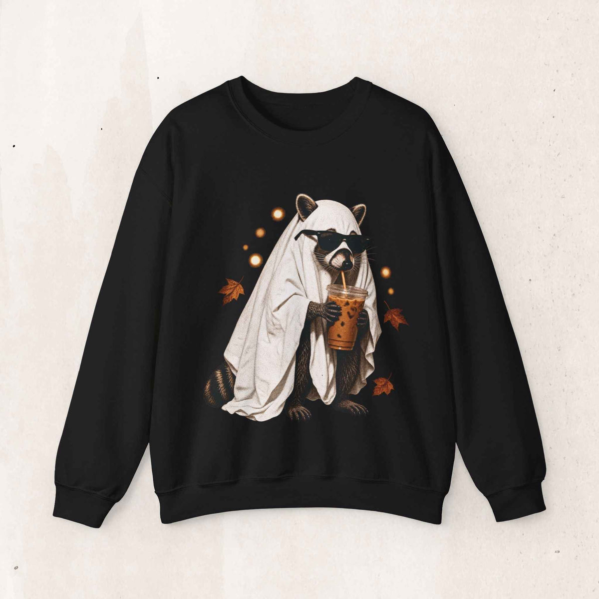 Raccoon Ghost Halloween Sweatshirt – Black