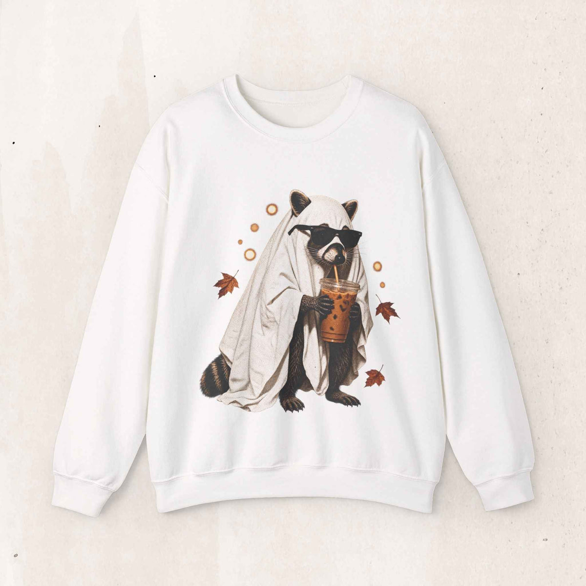 Raccoon Ghost Halloween Sweatshirt – White