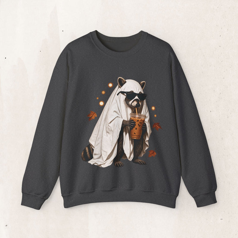 Raccoon Ghost Halloween Sweatshirt – Dark Heather