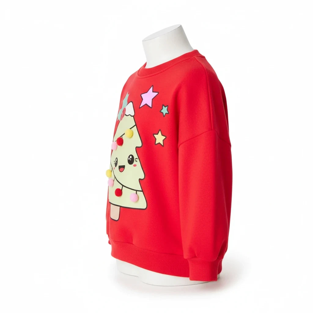 Kids Christmas Tree Sweatshirt in Red, alternate view