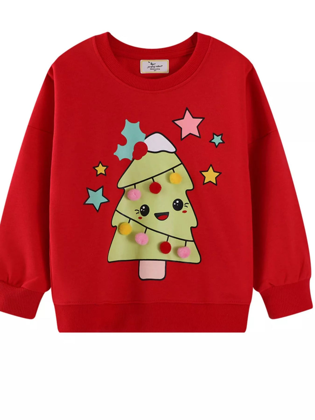 Kids Christmas Tree Sweatshirt in Red, alternate view