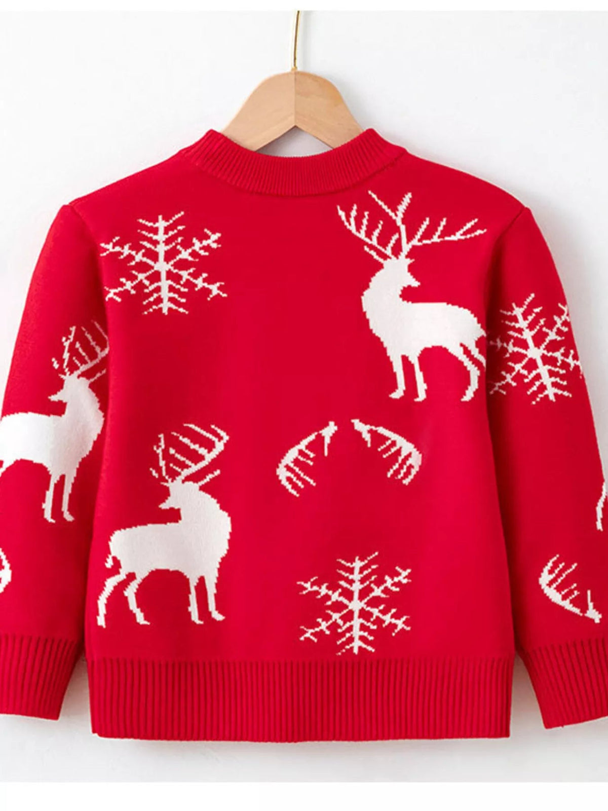 Kids Reindeer & Snowflake Sweater in Red, alternate view