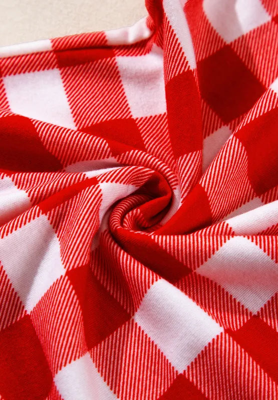 Wicked Thread Society red and white plaid fabric close-up showing soft polyester blend material texture