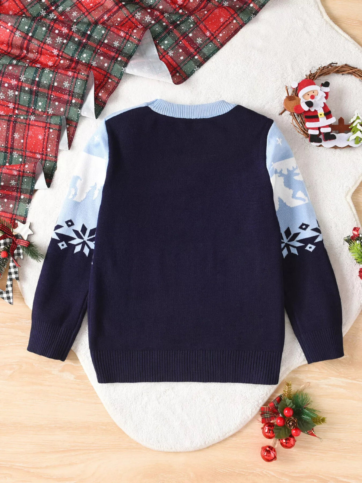 Kids Reindeer Christmas Sweater in Light Blue, alternate view