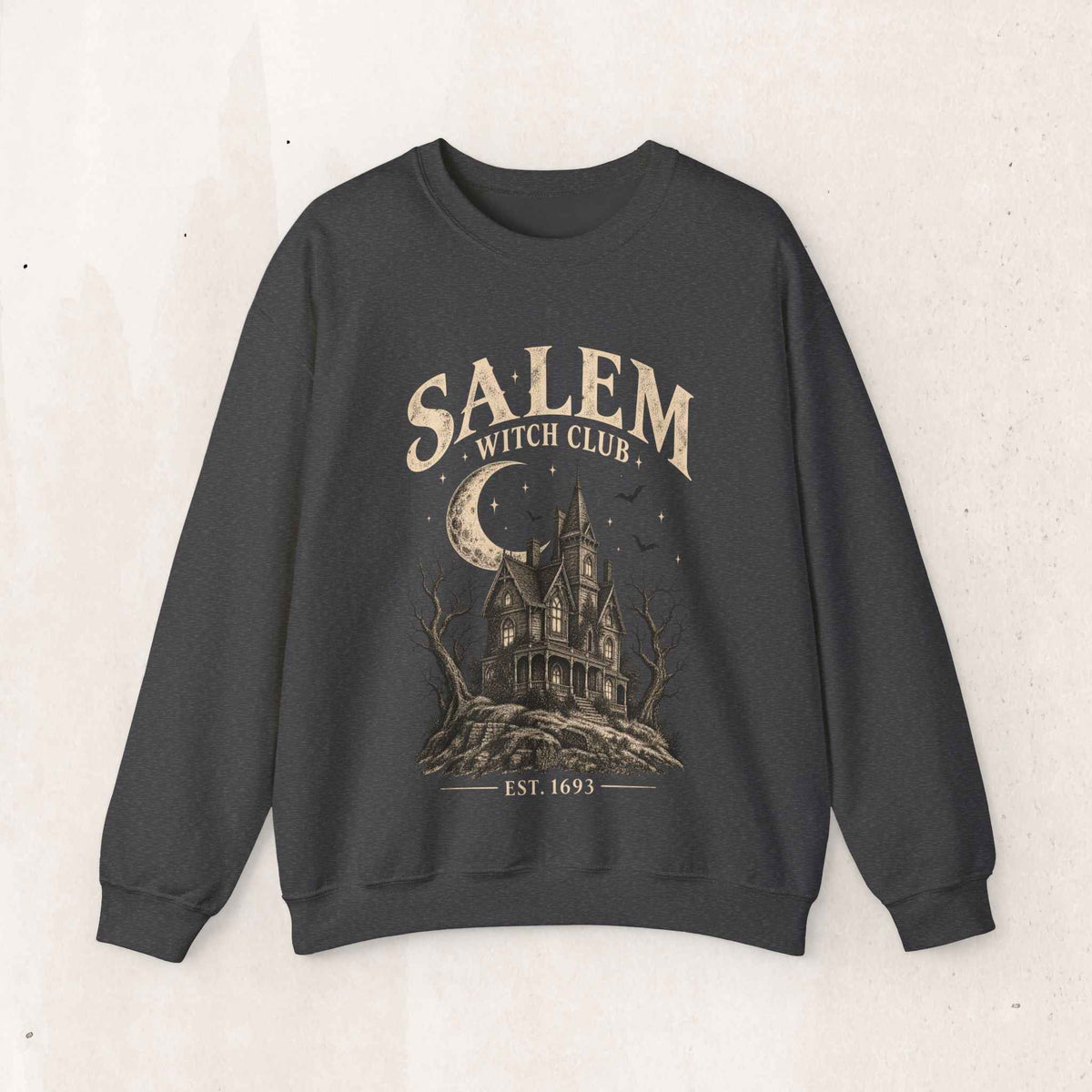 Salem Witch Club Haunted House Crewneck Sweatshirt – Dark Heather