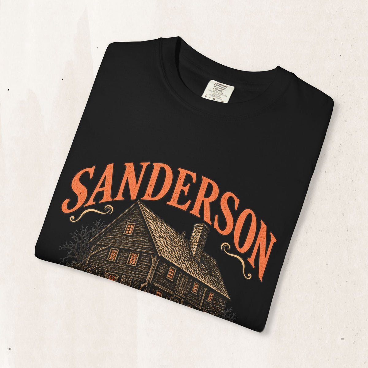 Wicked Thread Society black heavyweight cotton t-shirt with a vintage Sanderson Bed & Breakfast graphic print.