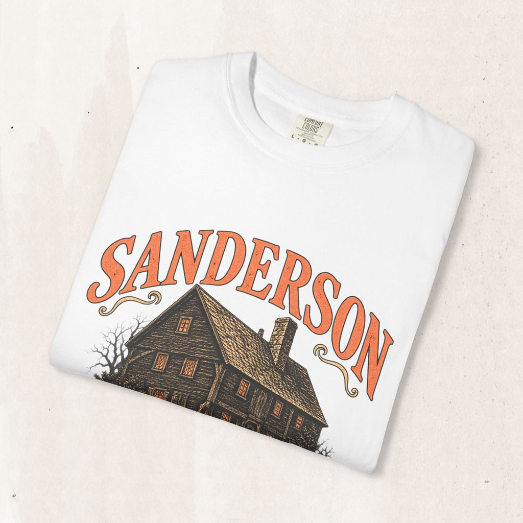 Wicked Thread Society white heavyweight cotton t-shirt with Sanderson Bed & Breakfast vintage house graphic print