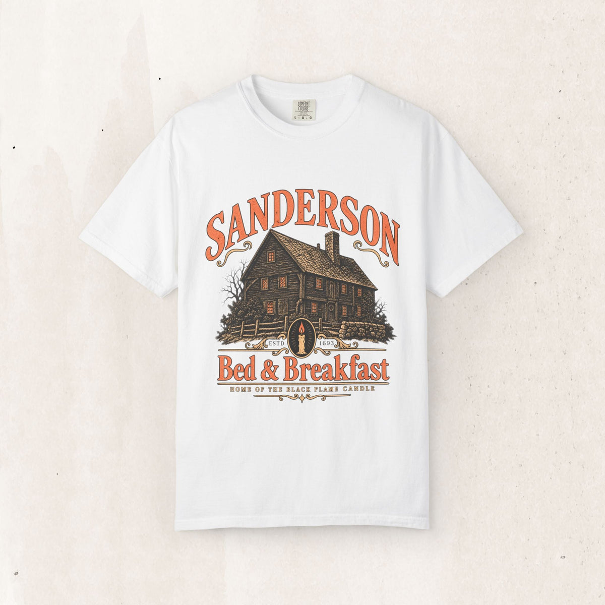 Sanderson Bed & Breakfast Tee – Vintage Witchy Cottage – White