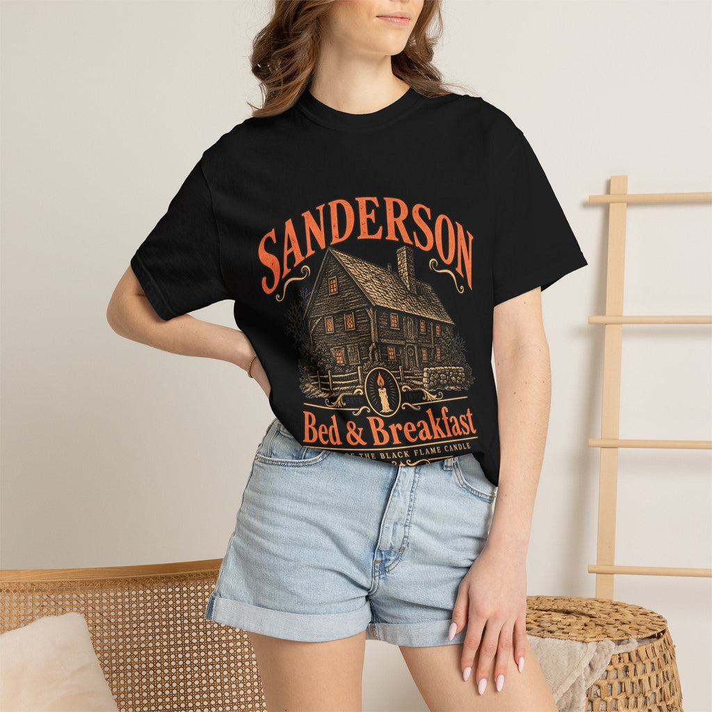 Wicked Thread Society black heavyweight cotton t-shirt featuring a vintage Sanderson Bed & Breakfast graphic print.