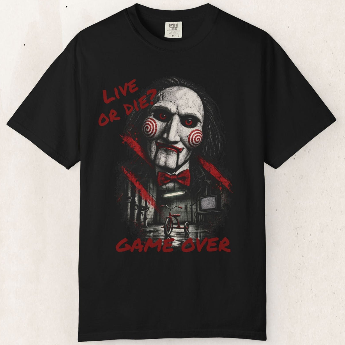SAW Billy the Puppet Tee – Live or Die Horror Movie Shirt – Black