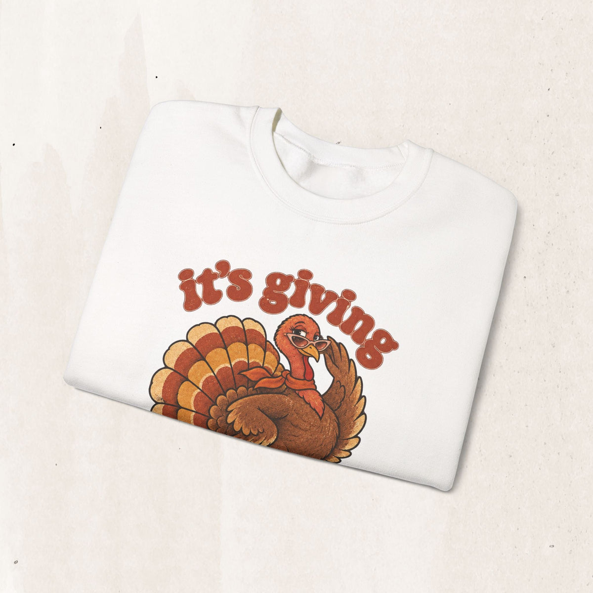 Wicked Thread Society white crewneck sweatshirt featuring a retro roller-skating turkey graphic and autumnal text.