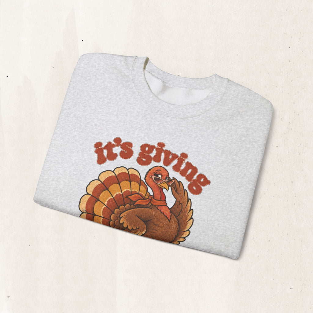 Wicked Thread Society grey crewneck sweatshirt featuring a retro turkey illustration with sunglasses and text.
