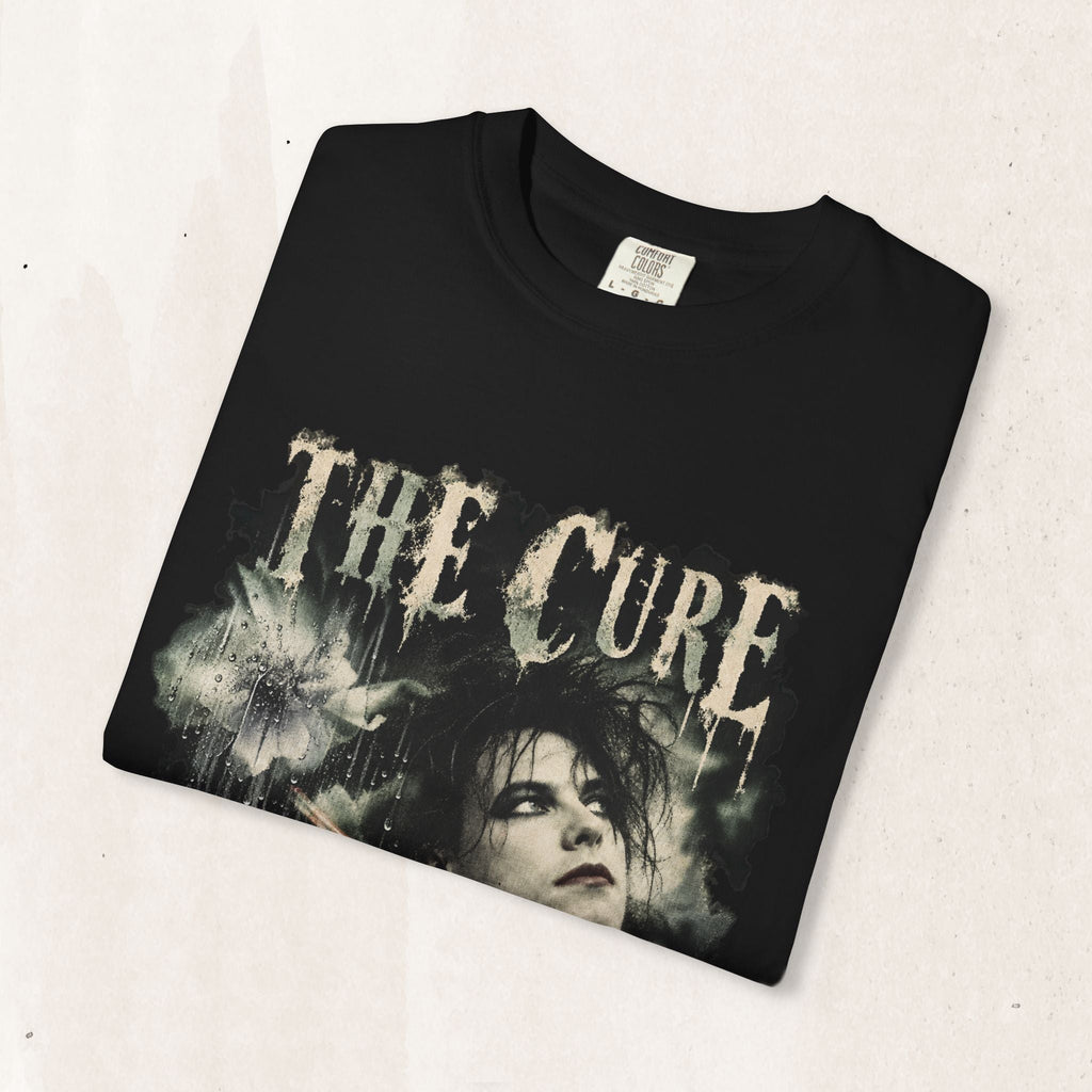 Wicked Thread Society heavyweight black cotton t-shirt featuring a distressed The Cure gothic portrait graphic print.