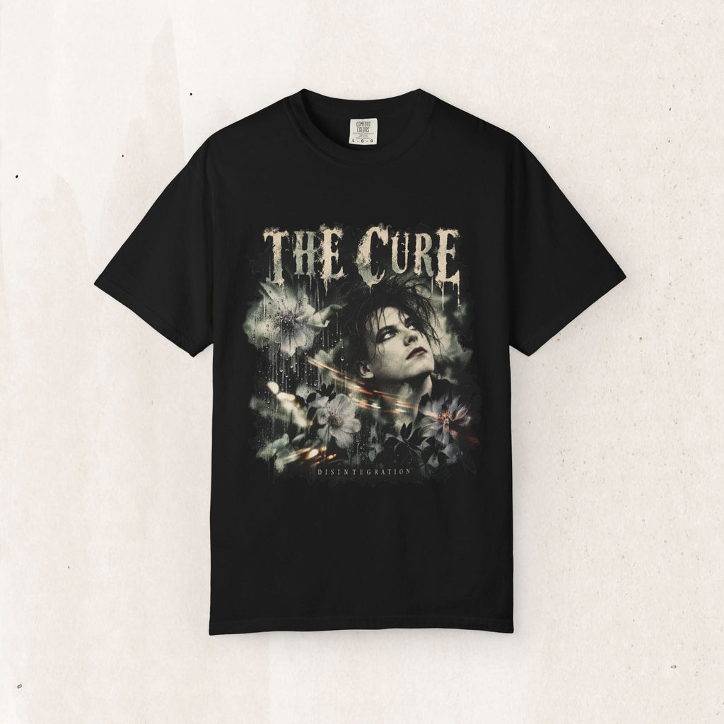 Wicked Thread Society heavyweight black cotton t-shirt featuring a vintage The Cure Disintegration gothic portrait