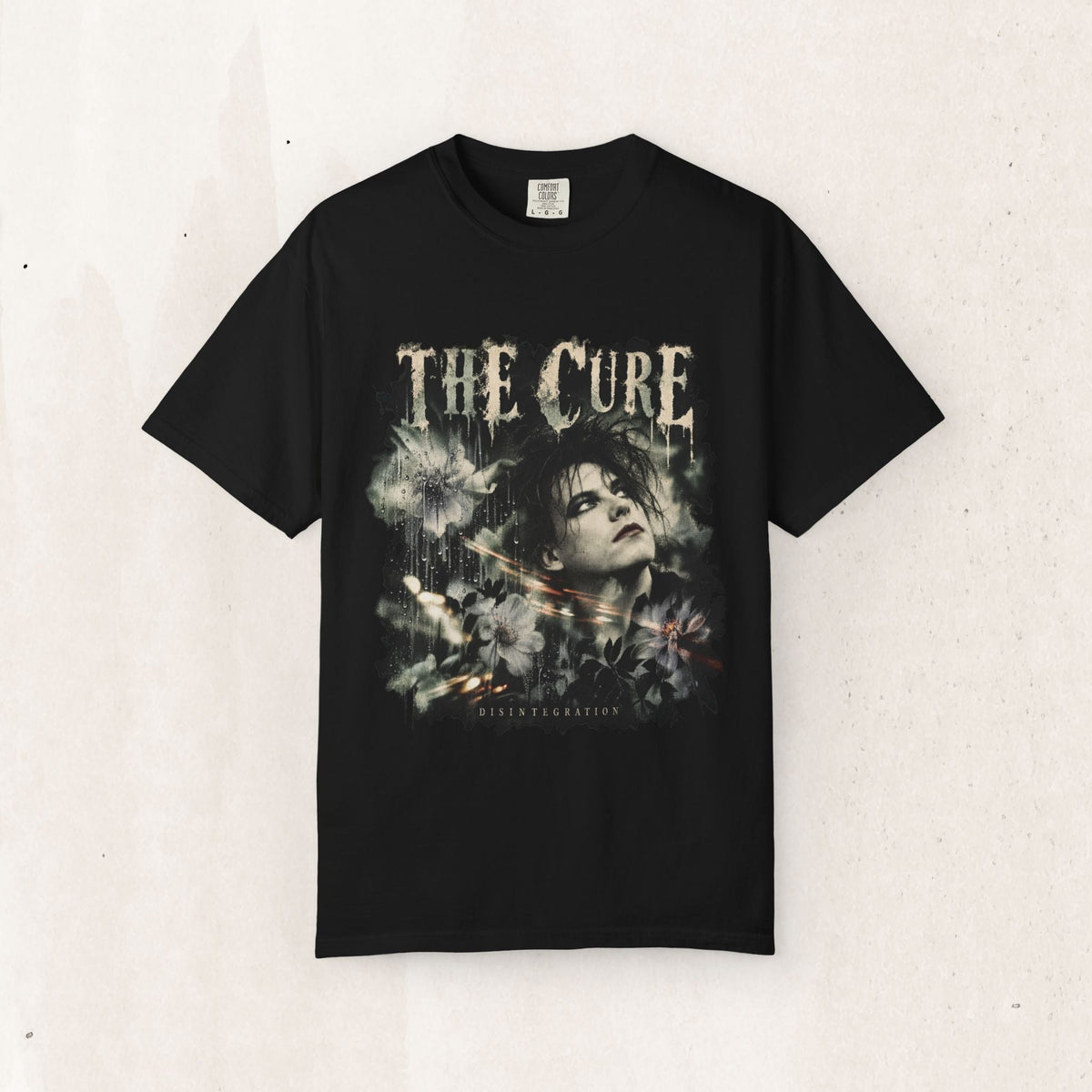 Wicked Thread Society heavyweight black cotton t-shirt featuring a vintage The Cure Disintegration gothic portrait